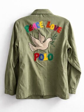 Polo Ralph Lauren Peace Love Polo Jacket Size Small Embroidered Back Green